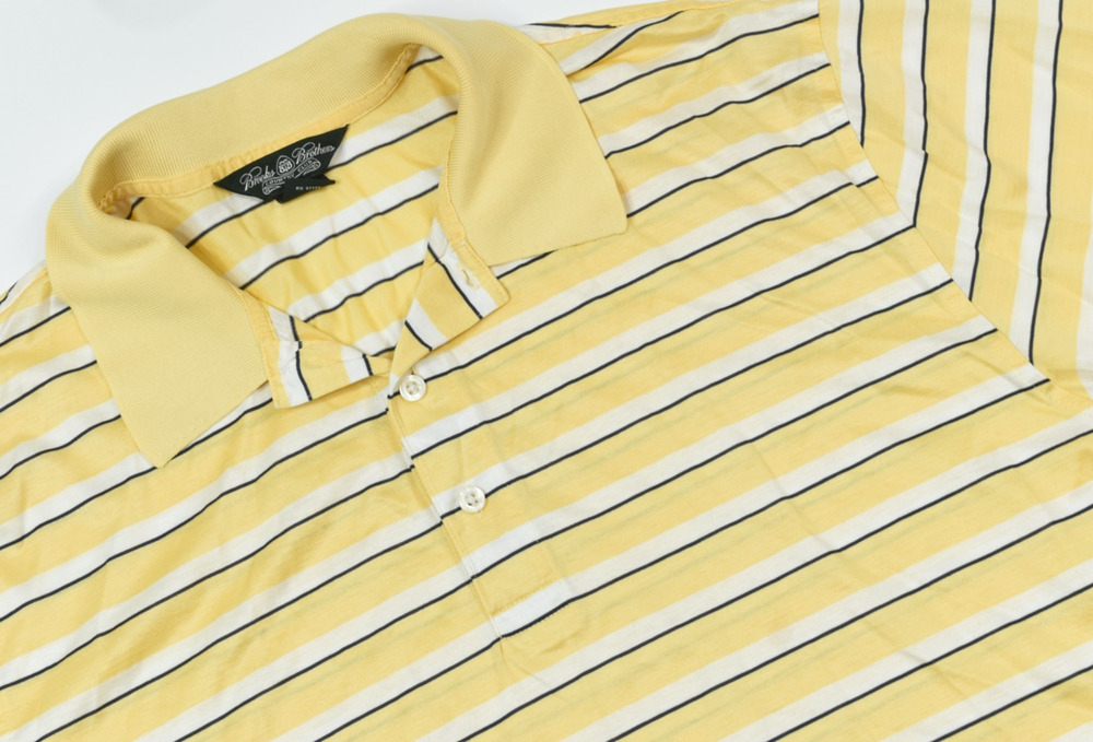 Brooks Brothers Country Club Performance Knit Polo Mens Large Yellow Stripe Golf